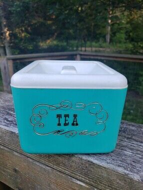 Vintage Turquoise Plastic Tea Canister Very Good Condition